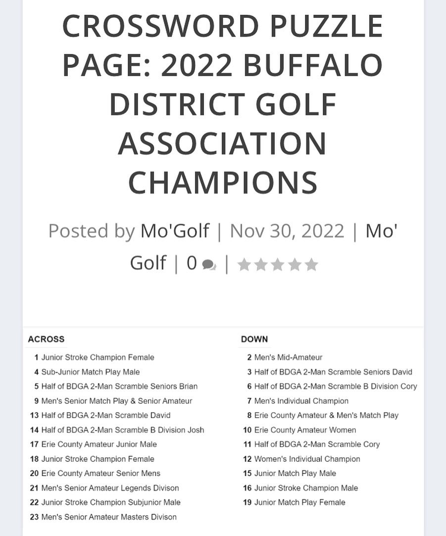 Head over to Buffalogolfer dot com and match wits with our crossword fiends. On the tee are the 2022 @bdga1923 champions. How many do you remember?